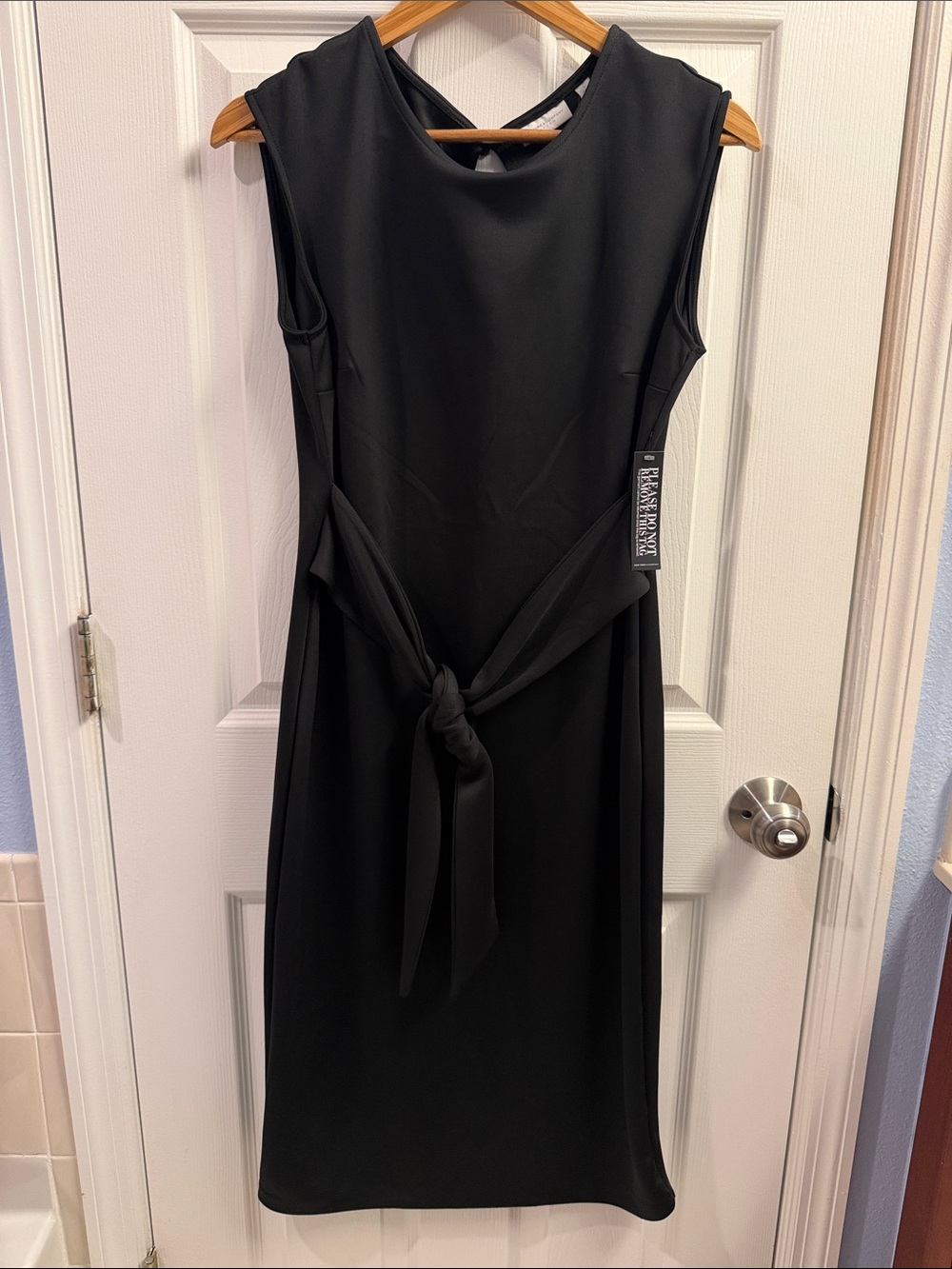 New York & Company Black Sleeveless Midi Dress with Front Tie